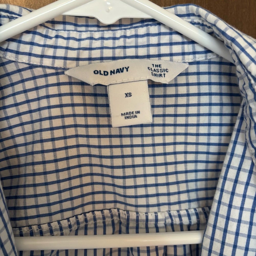 Old Navy Relaxed Printed Classic Shirt for Women Size XS Blue White Plaid - Picture 5 of 5